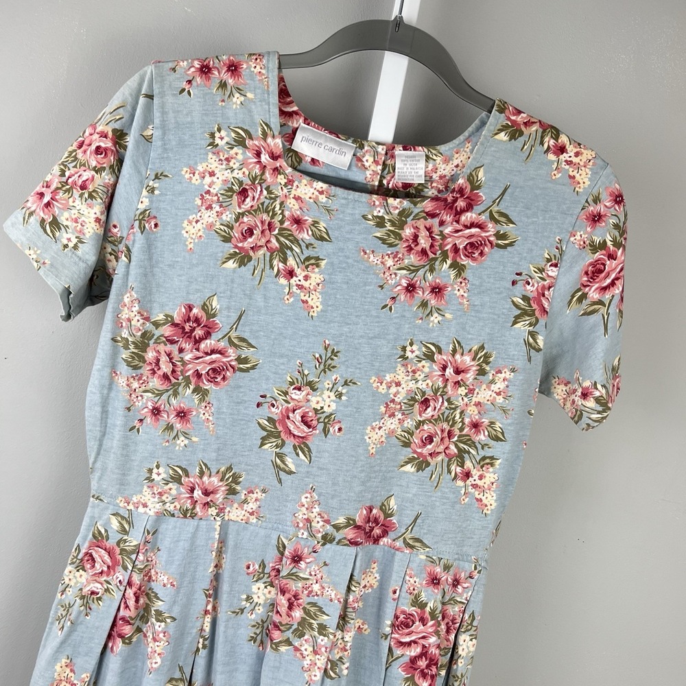 Vintage Pierre Cardin Cottagecore Dress Womens M Blue Floral Country Retro 90s